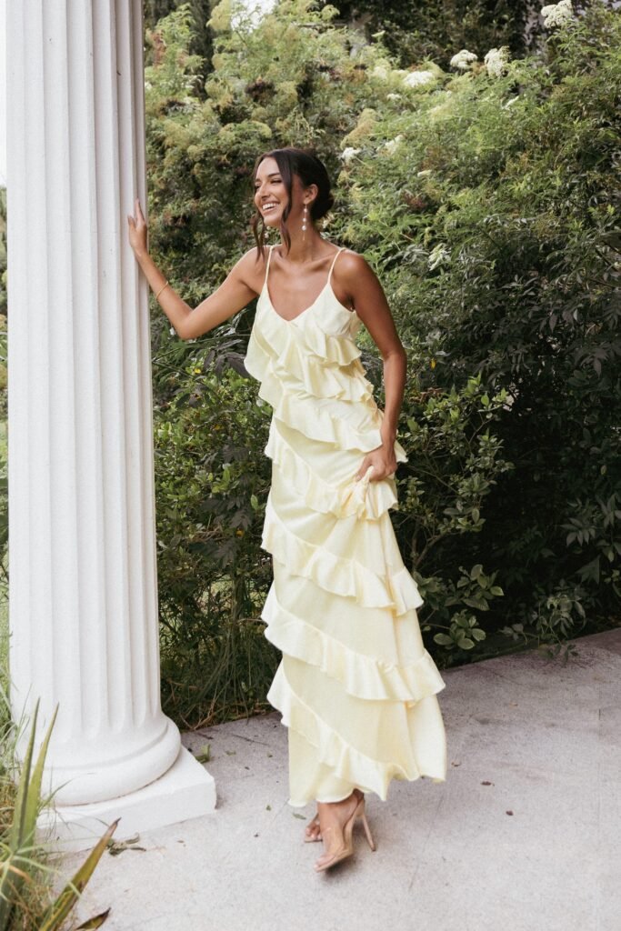 WEDDING GUEST petal and pup usa dresses ciao ruffles maxi satin dress pale yellow 1141001730.jpg