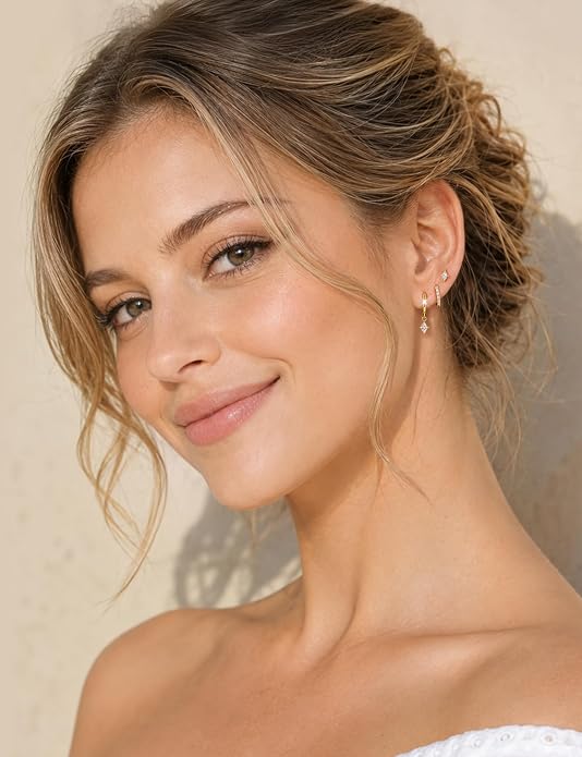 3 Pairs 925 Sterling Silver Colored CZ Hoop Earrings - Image 4